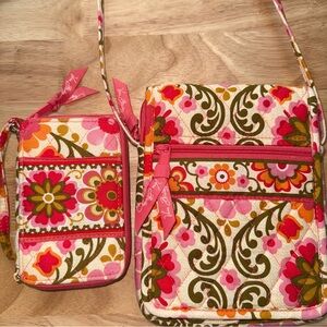 Vera Bradley Pink and Green Floral Crossbody Bag Only